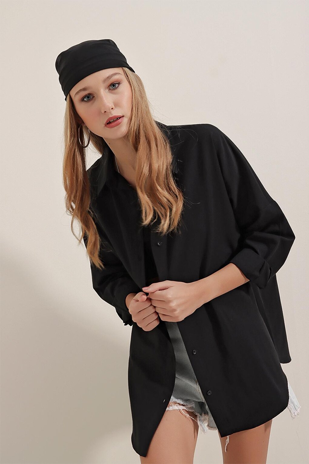 3900 Oversize Long Basic Shirt - Black