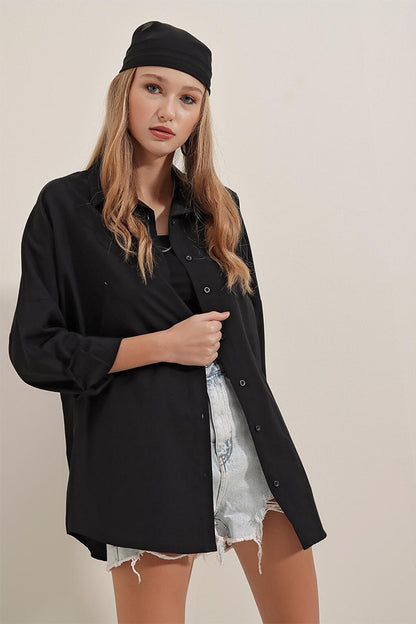 3900 Oversize Long Basic Shirt - Black