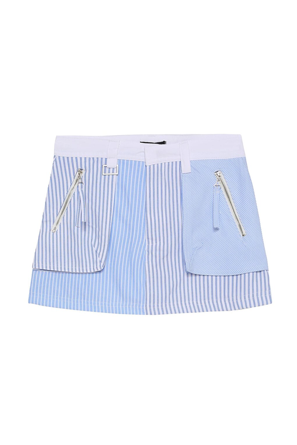 Striped Zipper Mini Skirt with Shorts Inside Blue