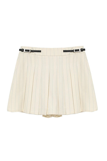 Stripe Detailed Belted Mini Skirt Bone