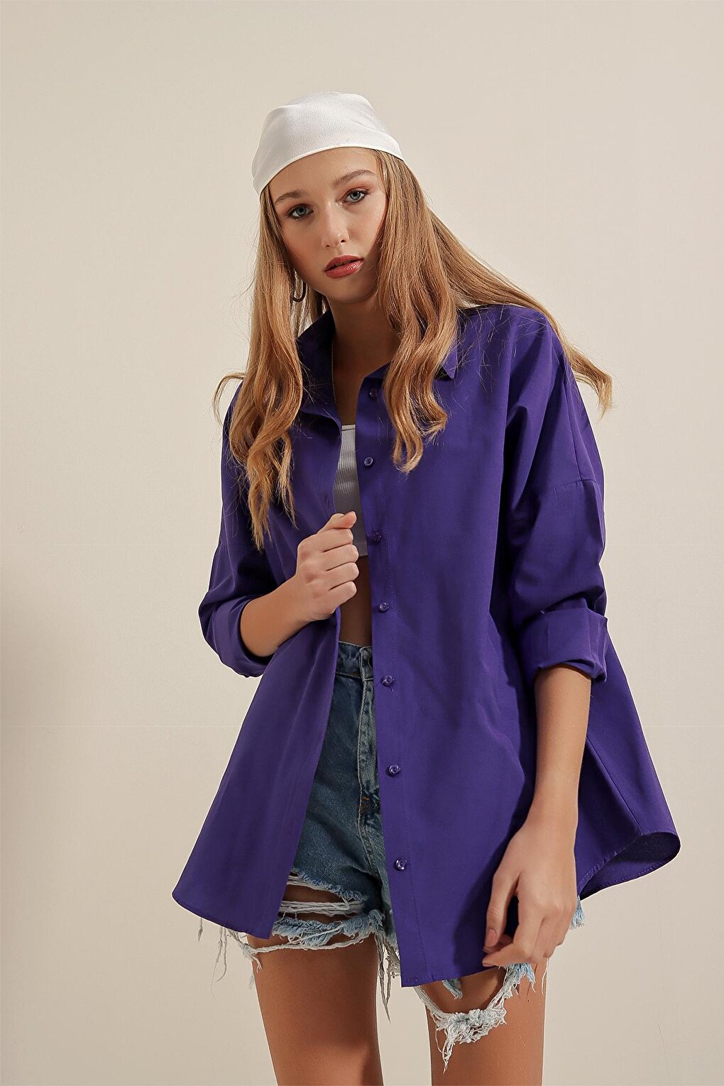 3900 Oversize Long Basic Shirt - Purple