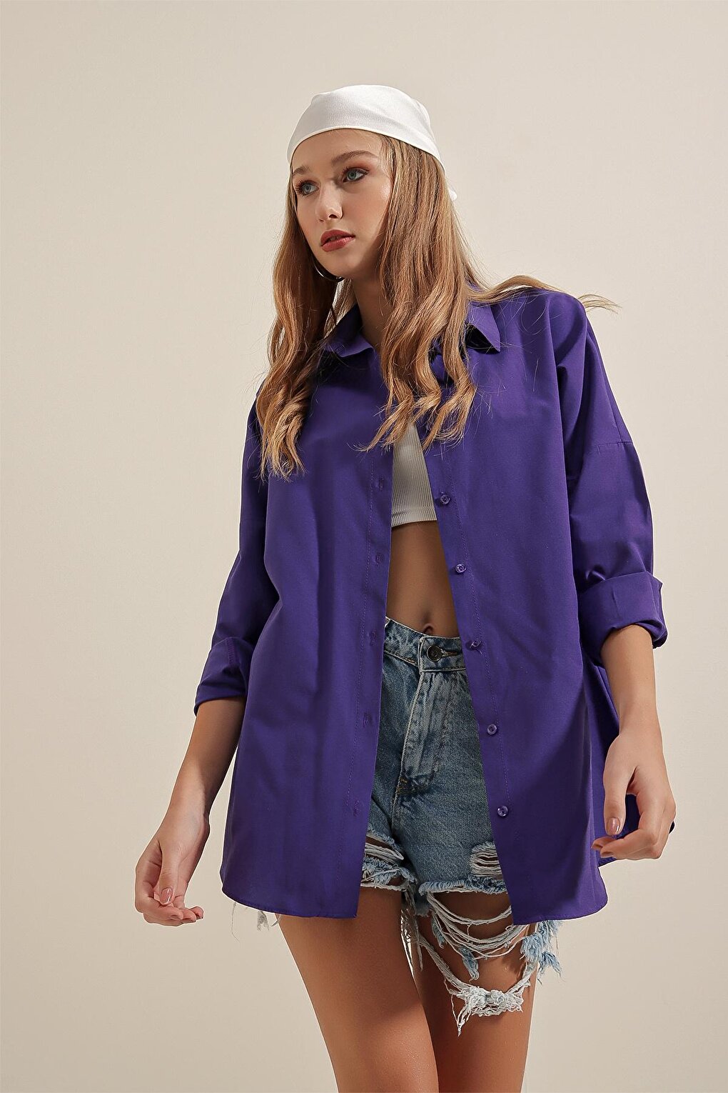 3900 Oversize Long Basic Shirt - Purple