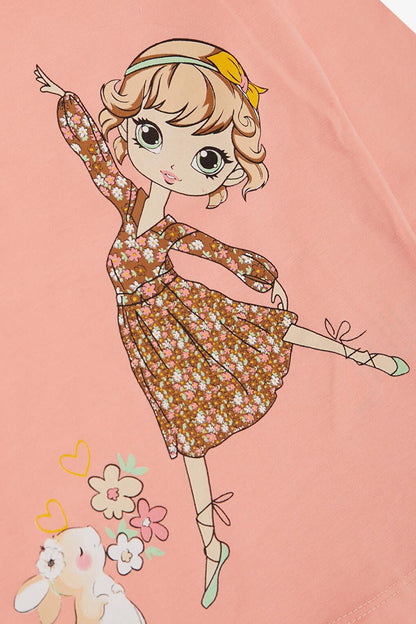 Girl's Long Sleeve T-Shirt Friendship Themed Dancer Girl Printed Salmon (Age 2-6)