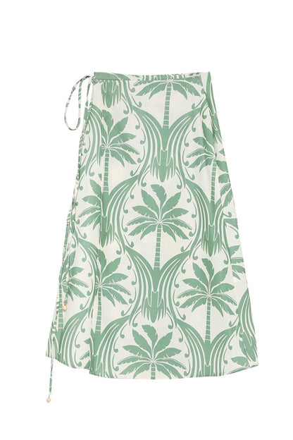 Tie Detailed Patterned Midi Skirt Green