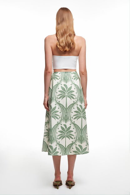 Tie Detailed Patterned Midi Skirt Green