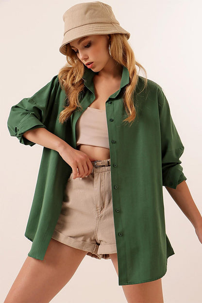 3900 Oversize Long Basic Shirt - Emerald Green