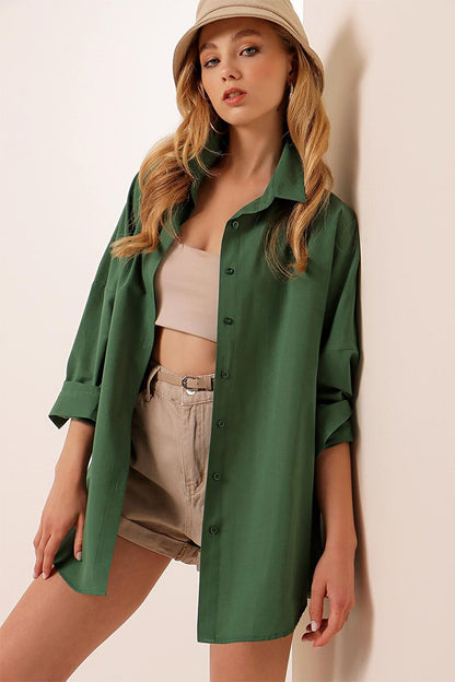 3900 Oversize Long Basic Shirt - Emerald Green