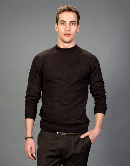 Slim Fit Half Turtleneck Plain Men's Brown Sweater