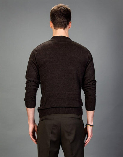 Slim Fit Half Turtleneck Plain Men's Brown Sweater