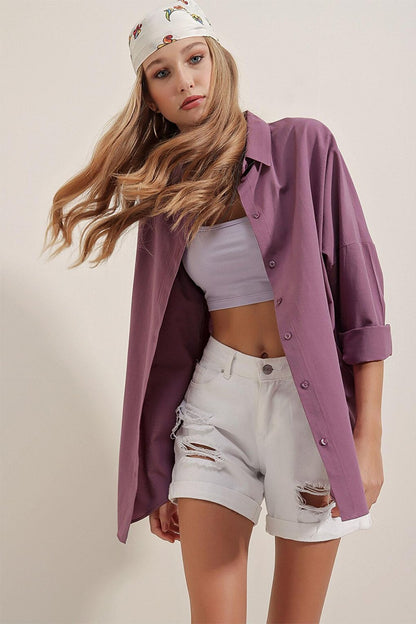 3900 Oversize Long Basic Shirt - Dark Lilac