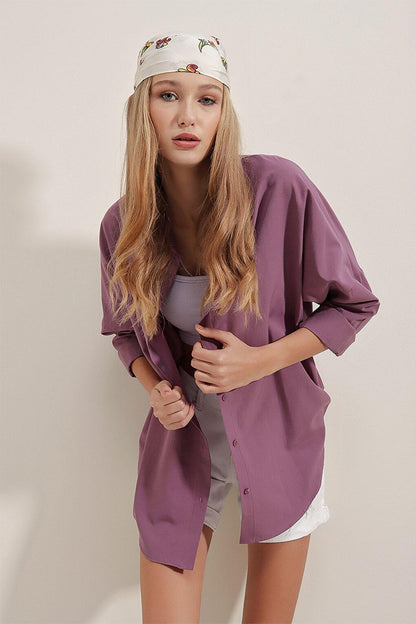 3900 Oversize Long Basic Shirt - Dark Lilac