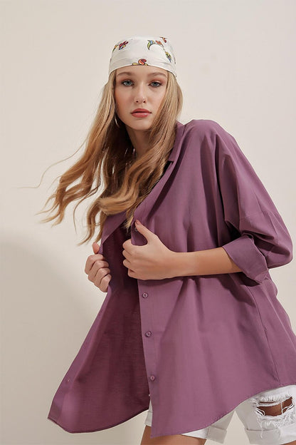 3900 Oversize Long Basic Shirt - Dark Lilac