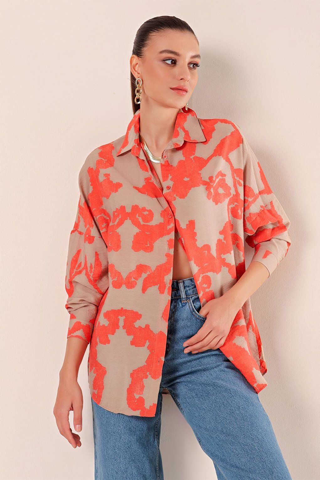 3900 Oversize Long Basic Shirt - Orange