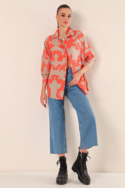 3900 Oversize Long Basic Shirt - Orange