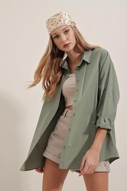 3900 Oversize Long Basic Shirt - Khaki