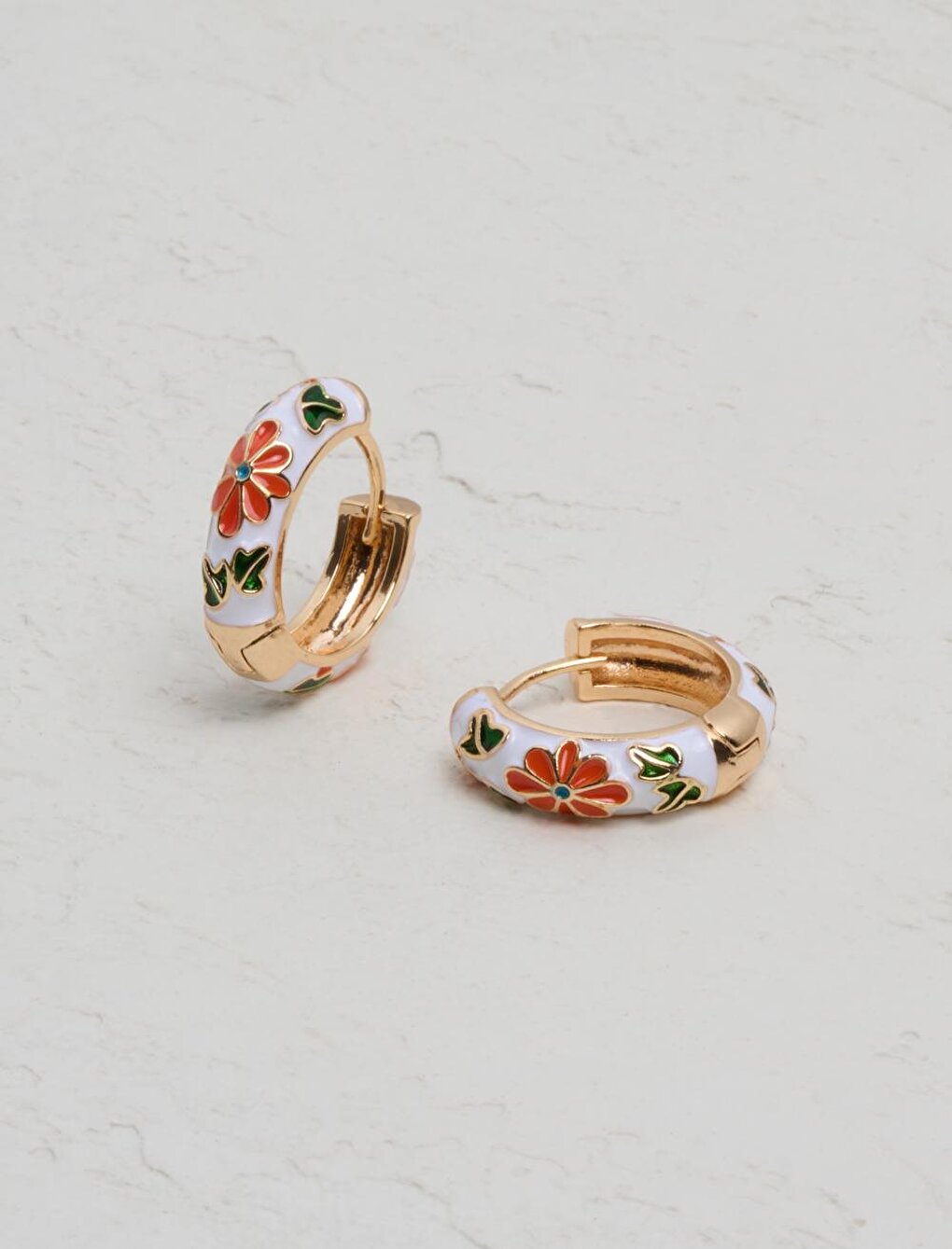 Mixed Flower Detailed Hoop Earrings