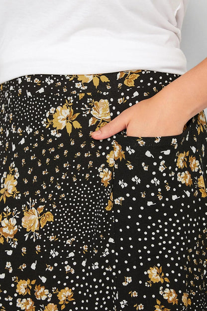 Plus Size Pocket Detailed Patterned Long Cut Skirt with Elastic Waist 302288