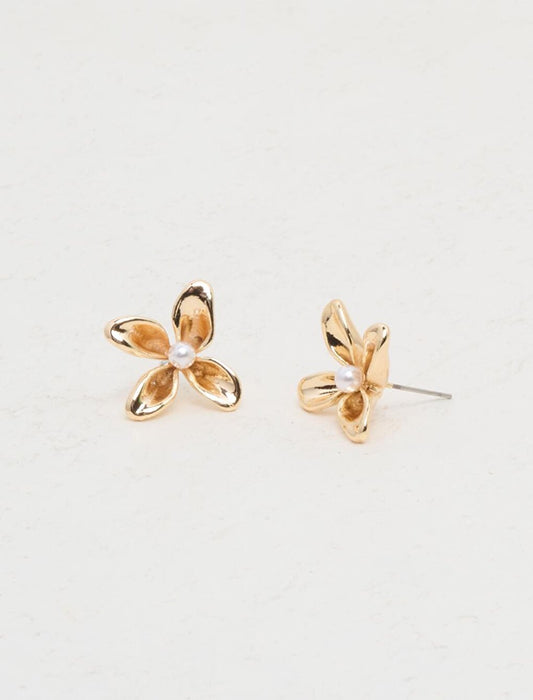 Gold Pearl Detailed Flower Earrings