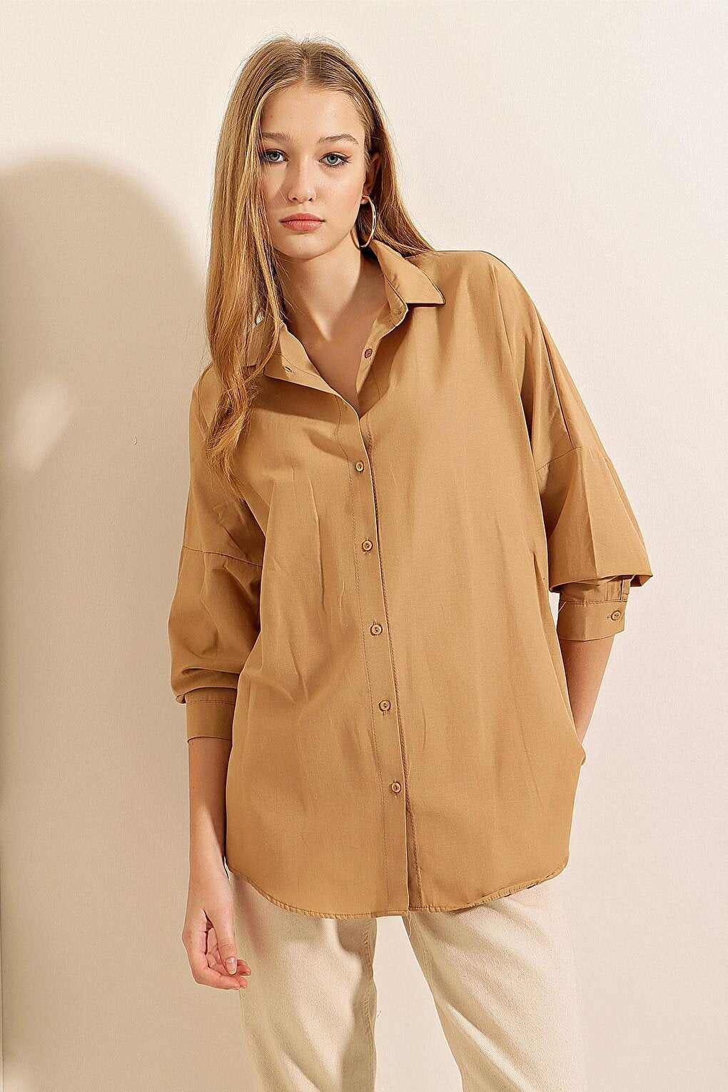 3900 Oversize Long Basic Shirt - Biscuit