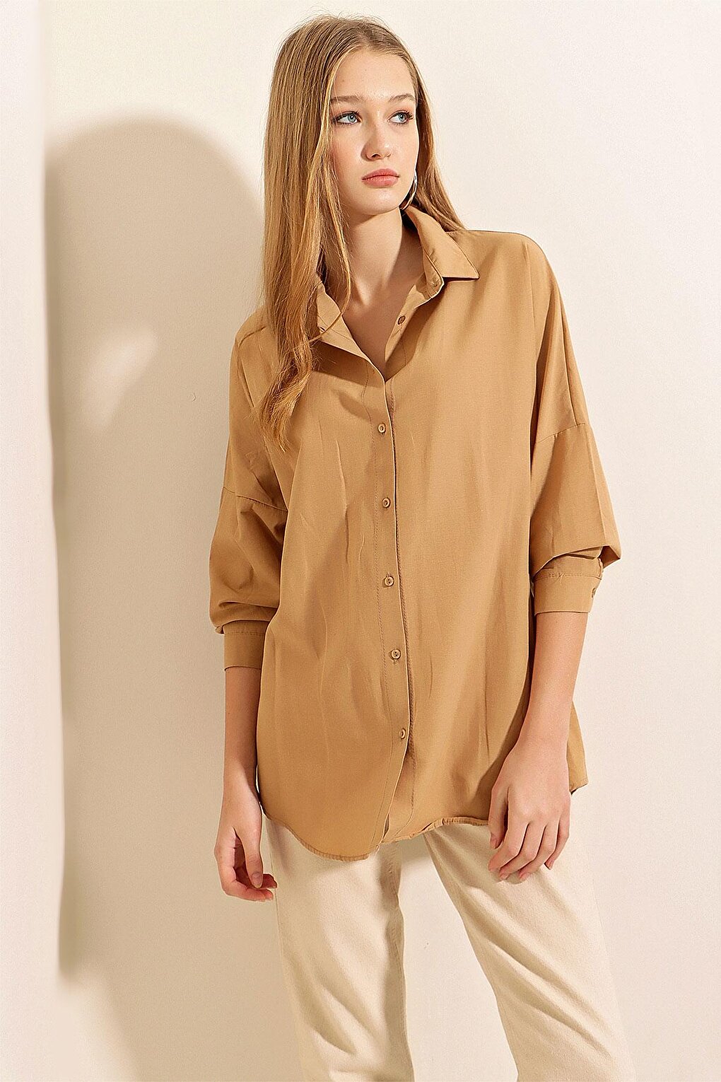 3900 Oversize Long Basic Shirt - Biscuit