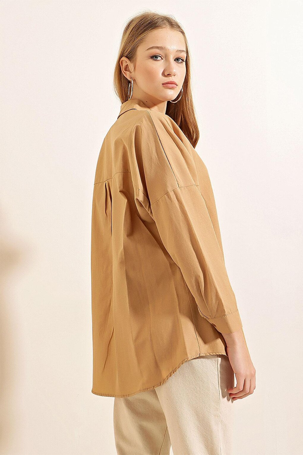 3900 Oversize Long Basic Shirt - Biscuit