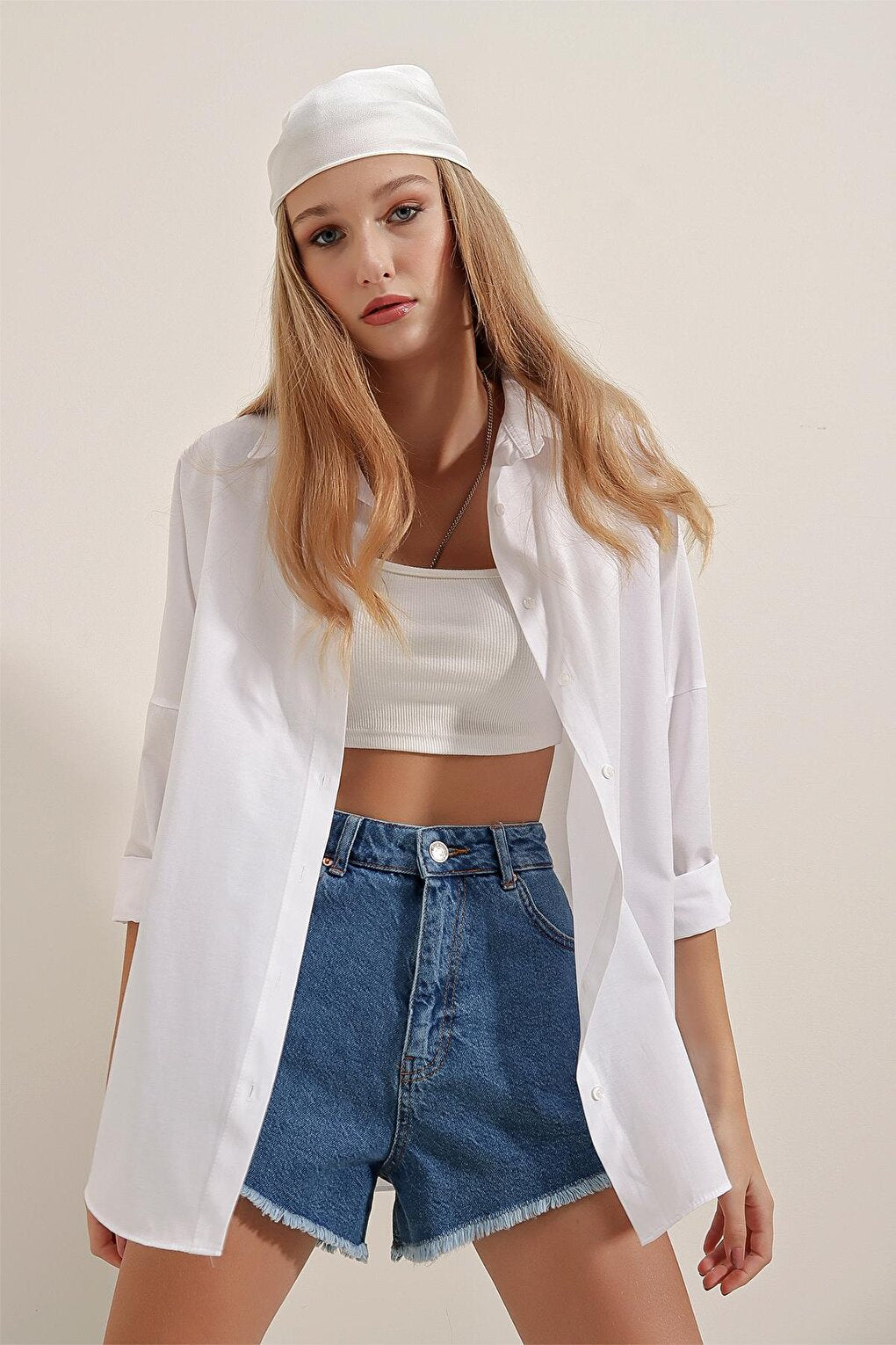 3900 Oversize Long Basic Shirt - White