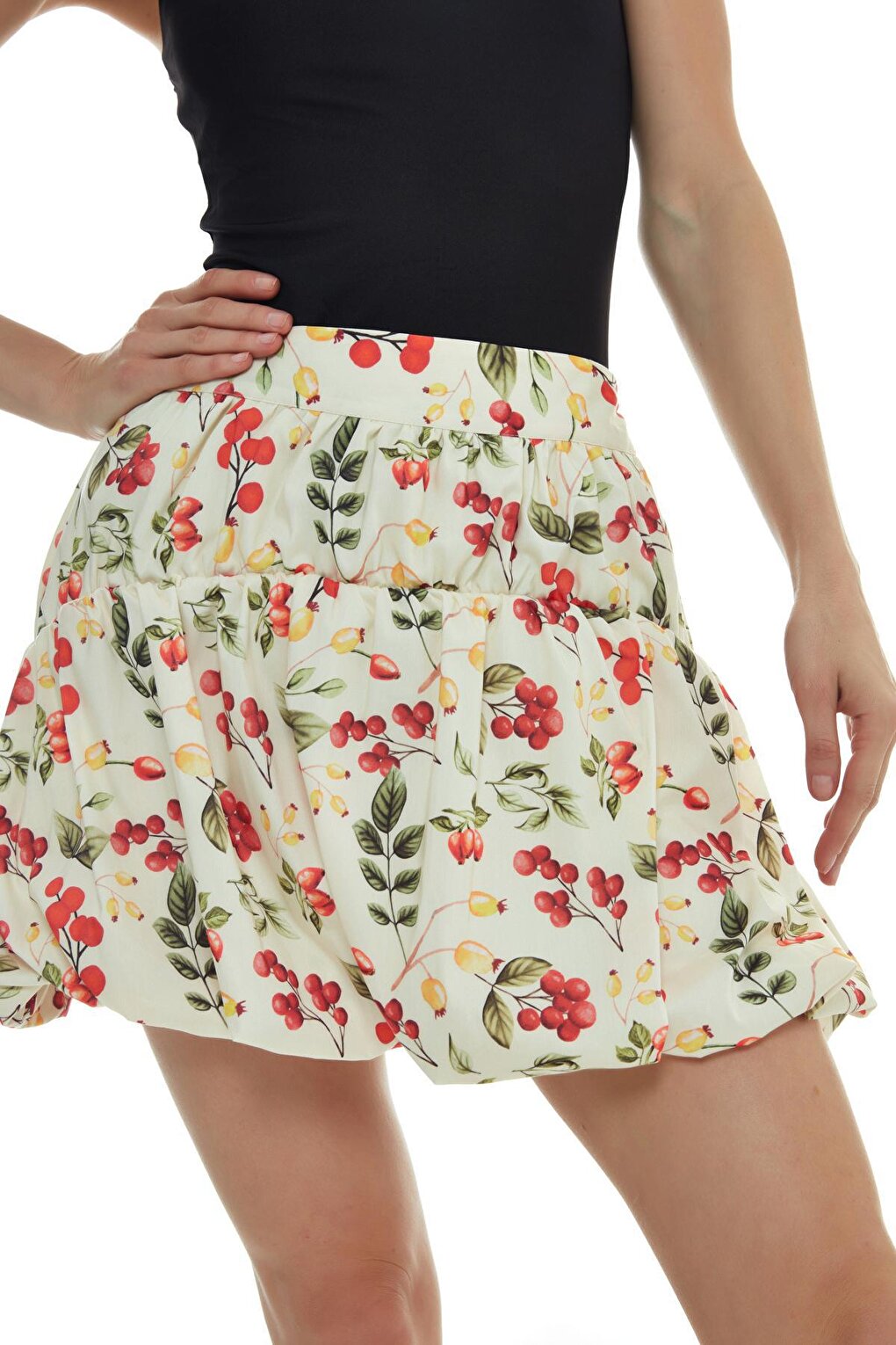 Patterned Balloon Mini Skirt Cream