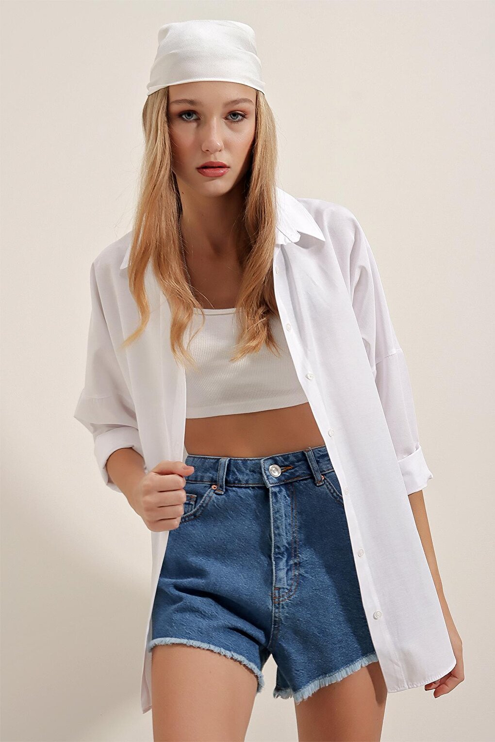 3900 Oversize Long Basic Shirt - White