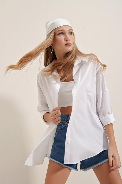 3900 Oversize Long Basic Shirt - White