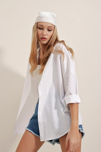 3900 Oversize Long Basic Shirt - White