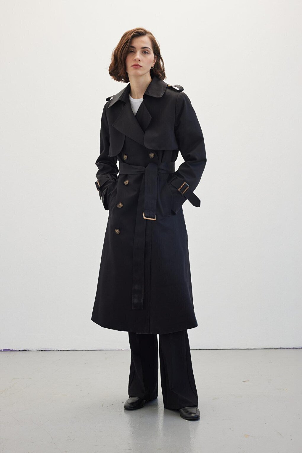 Double Breasted Classic Trench Coat Black