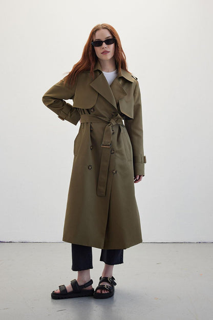 Double Breasted Classic Trench Coat Khaki