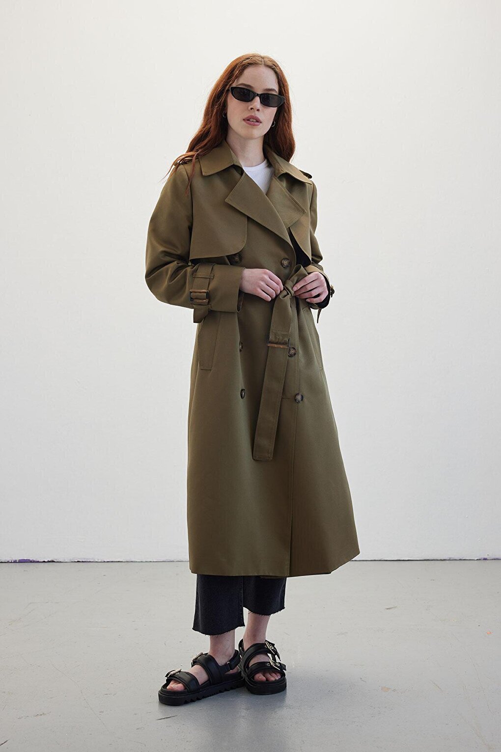 Double Breasted Classic Trench Coat Khaki