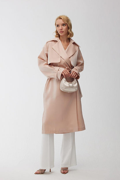 Organza Double Breasted Evening Dress Trench Coat Pink