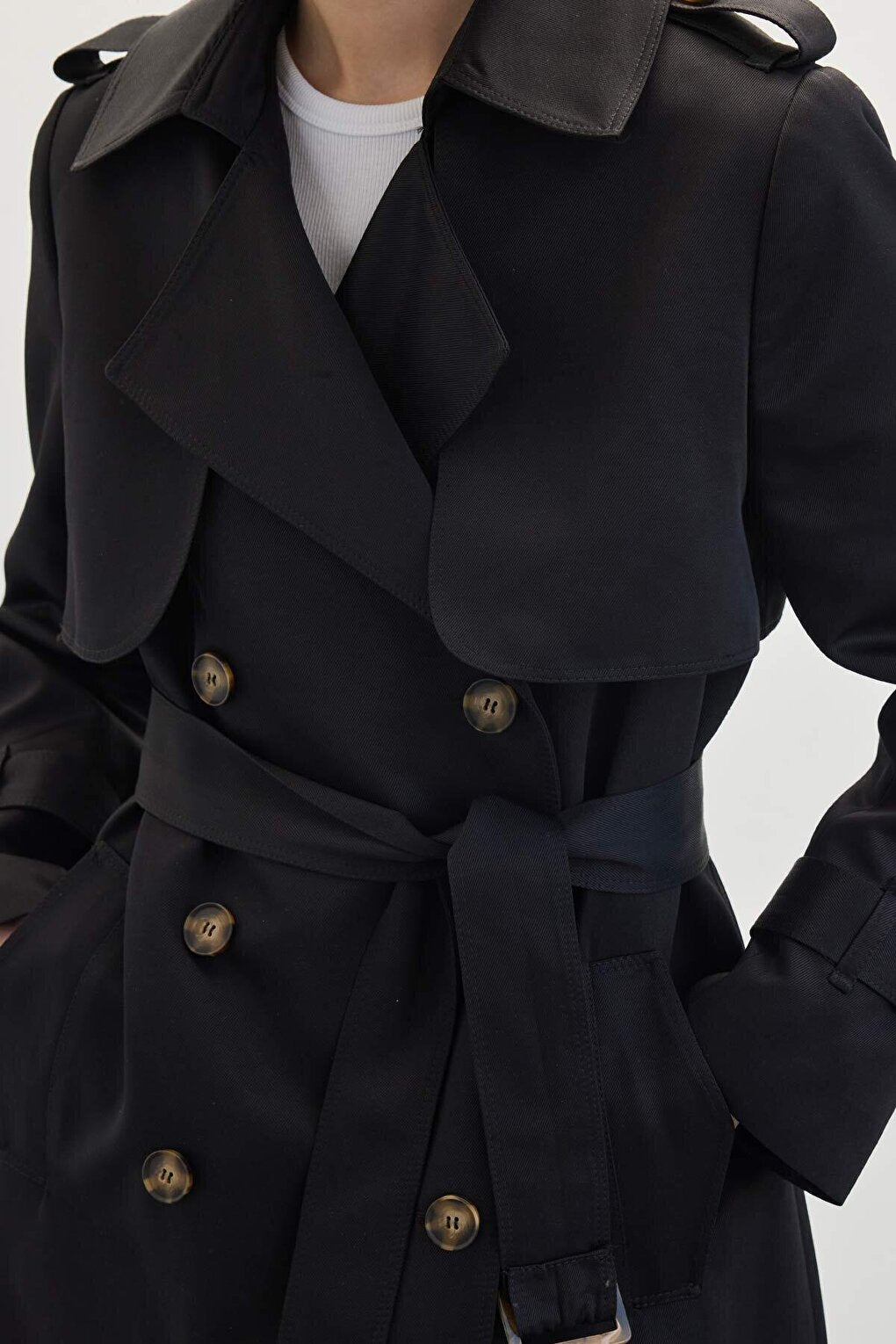 Double Breasted Classic Trench Coat Black