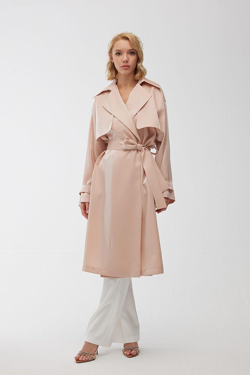 Organza Double Breasted Evening Dress Trench Coat Pink