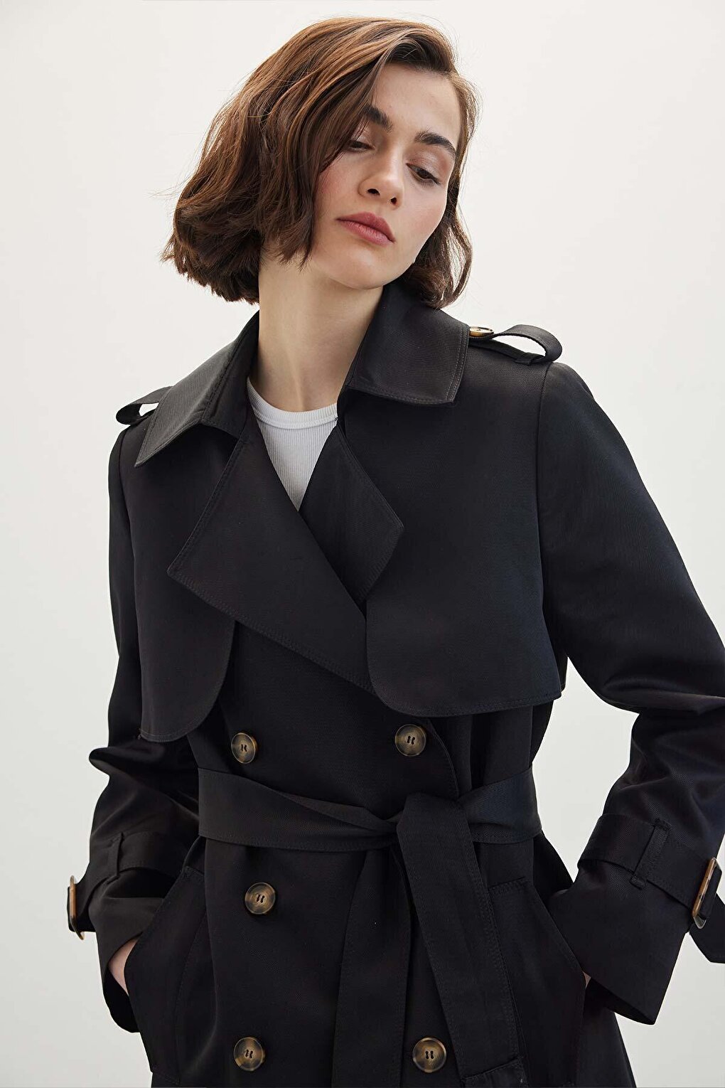 Double Breasted Classic Trench Coat Black