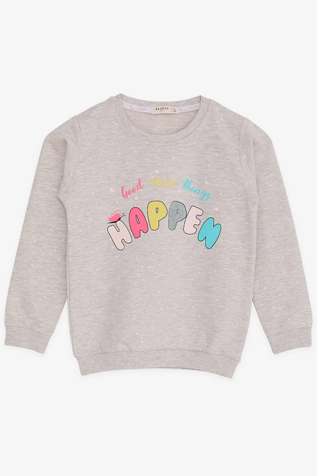 Girl's Sweatshirt Text Printed Patterned Beige Melange (Age 3-6)