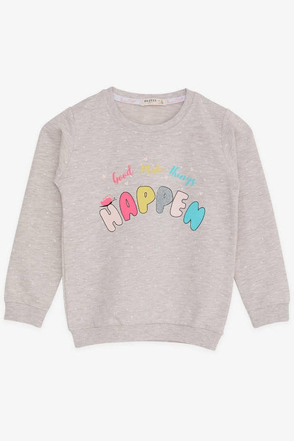 Girl's Sweatshirt Text Printed Patterned Beige Melange (Age 3-6)