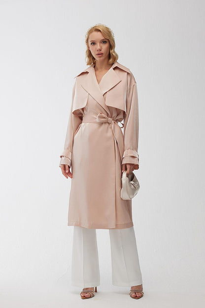 Organza Double Breasted Evening Dress Trench Coat Pink