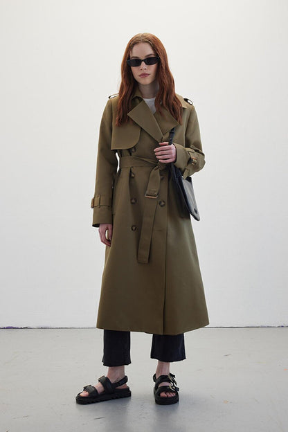 Double Breasted Classic Trench Coat Khaki