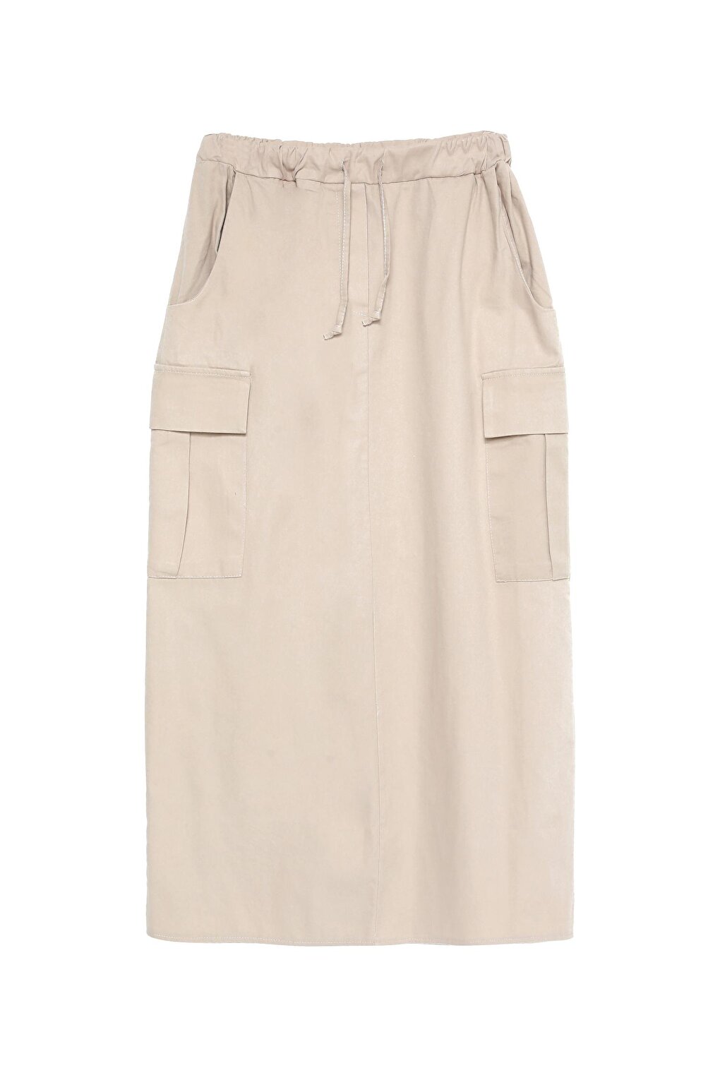 Elastic Waist Cargo Pocket Midi Skirt Stone