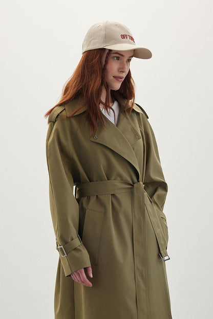 Belted Draped Trench Coat Green