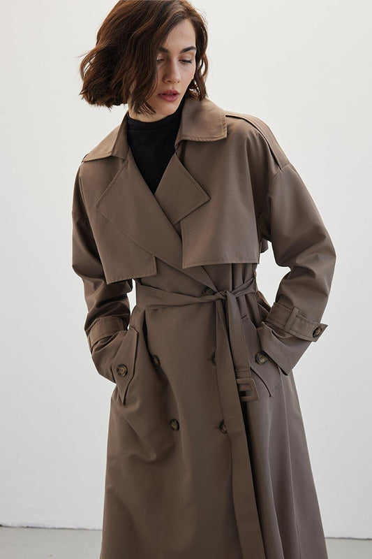 Buttoned Double Breasted Trench Coat Mink