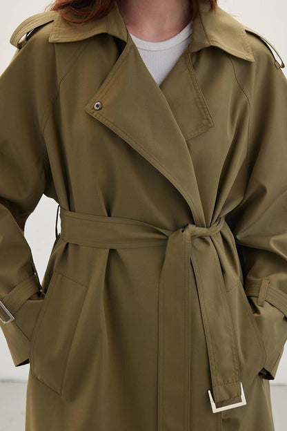 Belted Draped Trench Coat Green