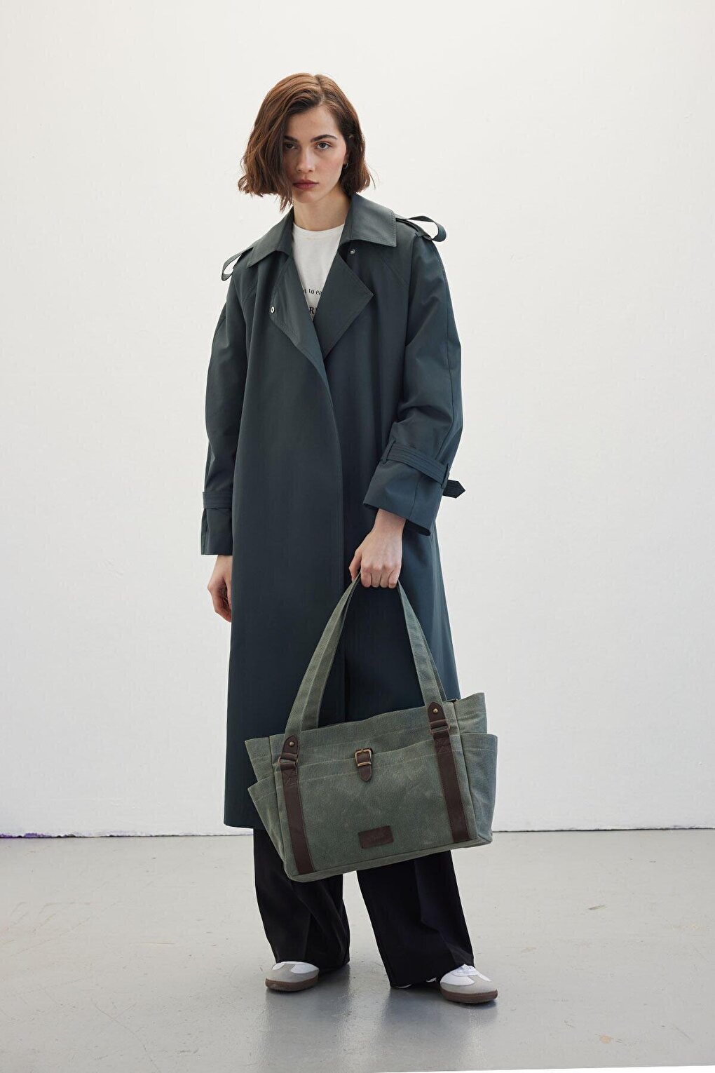 Belted Draped Trench Coat Dark Green