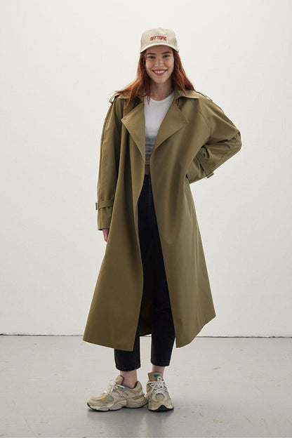 Belted Draped Trench Coat Green