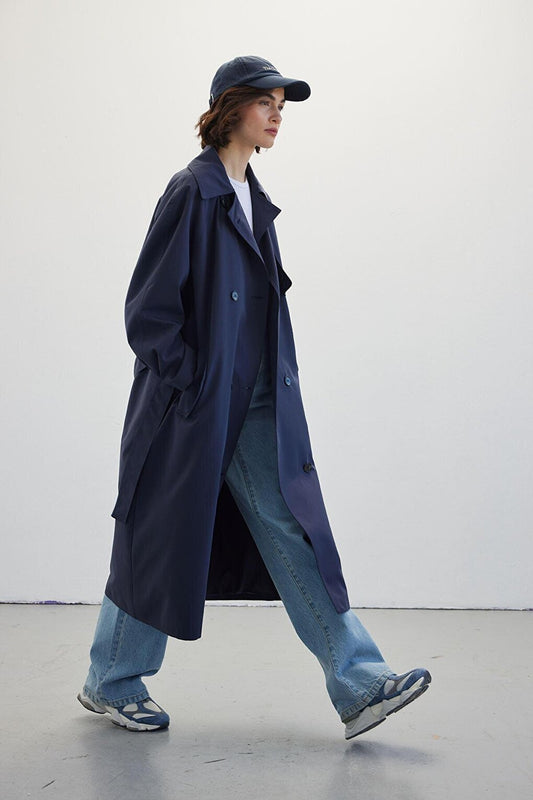 Double Breasted Trench Coat Navy Blue