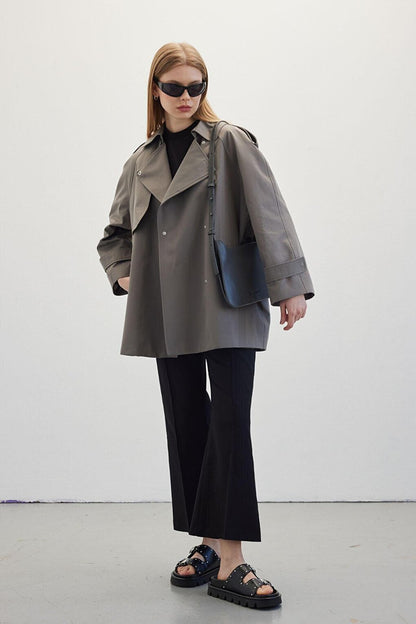 Oversize Short Trench Coat Gray