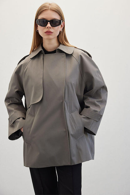 Oversize Short Trench Coat Gray